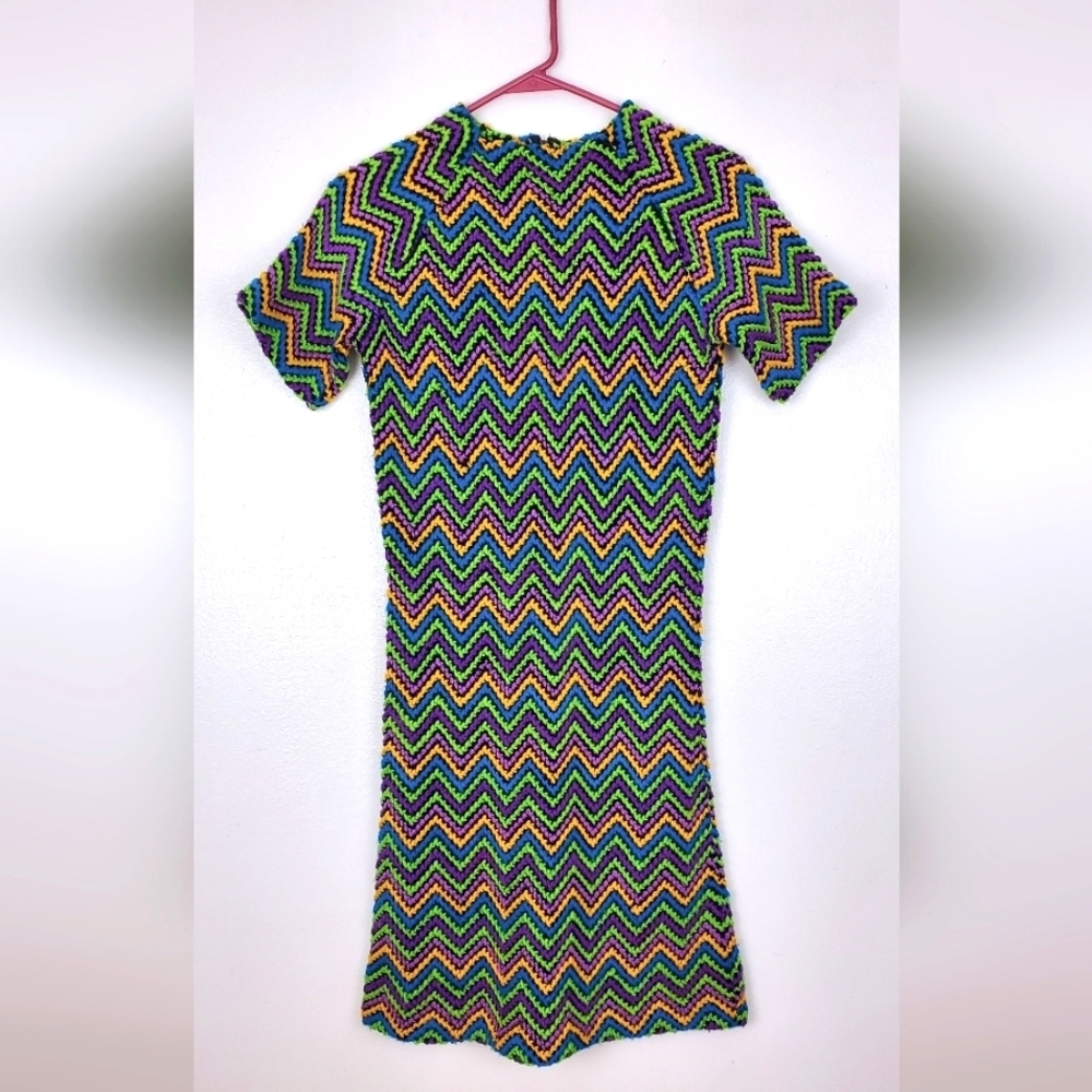 Helen Whiting Vintage Chevron Knit Dress 60s Go-Go Style Good Vintage Condition - Picture 1 of 9